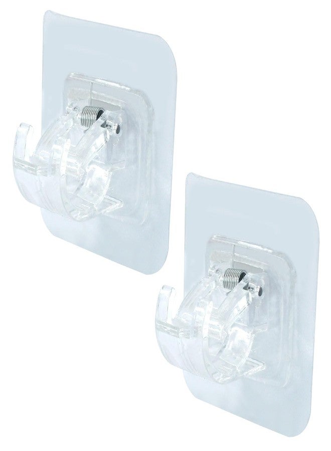Verkelly 2 Pcs Self Adhesive Curtain Rod Bracket, 2.36" x 2.36" No Drill Curtain Rod Holder Hangers Self Adhesive Wall Hooks(Clear) - Image 1